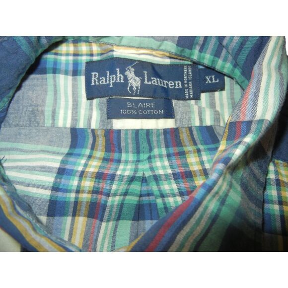 Vintage Ralph Lauren Blaire Shirt Blue Plaid Cotton Long Sleeve Button Down - Picture 9 of 9